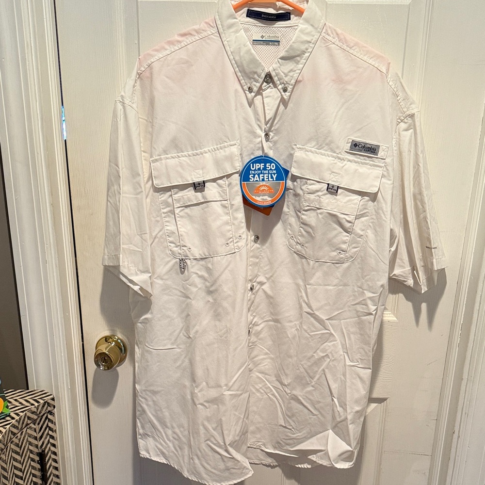 Columbia Men's white PFG Short Sleeve Shirt